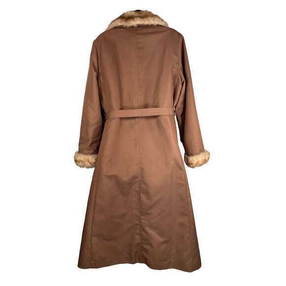 Vintage Overcoat XL Faux Fur Lined Belted Rain Coat Mob Wife Penny Lane - Picture 5 of 12